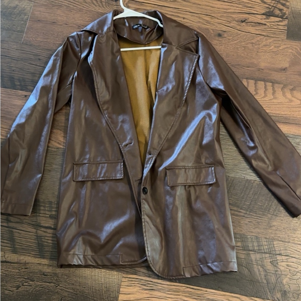 Brown SHEIN Leather Button up jacket
